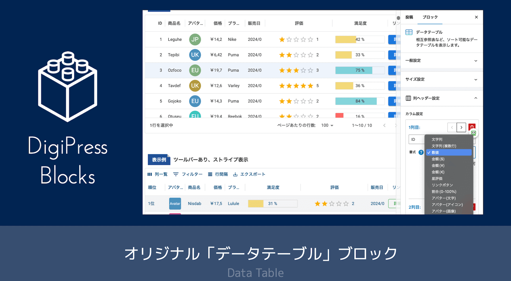 [オリジナル]データテーブルブロックの機能